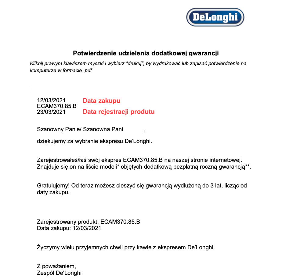 3 letnia gwarancja przykład